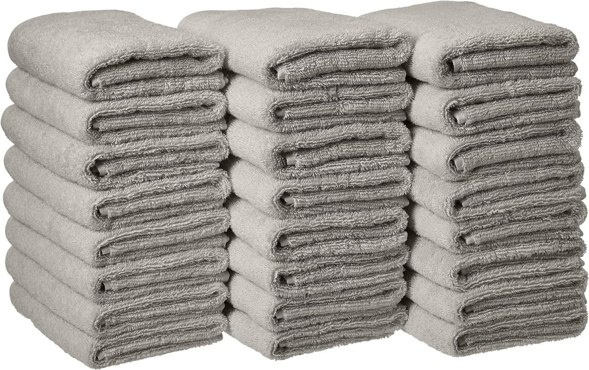 Amazon Basics Absorbent Cotton Gym Hand Towels, Quick Dry, 24 - Pack, Gray, 14" X 8" - Camel Supplies