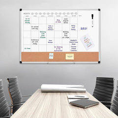 Amazon Basics Monthly Calendar Whiteboard Dry Erase and Cork Board, Silver Aluminium Frame, 24 X 36 Inches, White - Camel Supplies