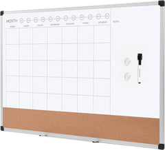 Amazon Basics Monthly Calendar Whiteboard Dry Erase and Cork Board, Silver Aluminium Frame, 24 X 36 Inches, White - Camel Supplies