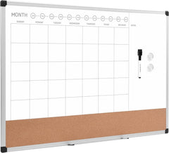 Amazon Basics Monthly Calendar Whiteboard Dry Erase and Cork Board, Silver Aluminium Frame, 24 X 36 Inches, White - Camel Supplies