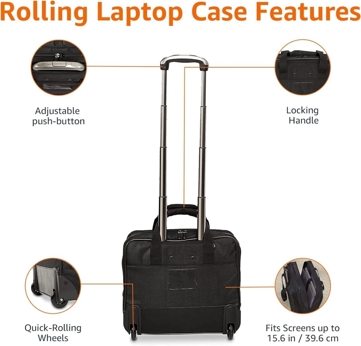 Amazon Basics Rolling Laptop Case, 14.5 - Inch, Black - Camel Supplies