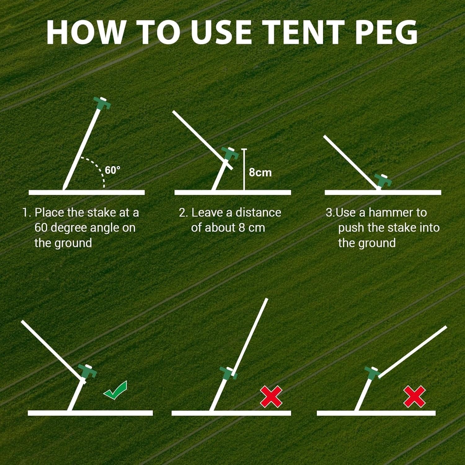 Eurmax USA Galvanized Non-Rust Camping Family Tent Pop up Tent Stakes Ice Tools Heavy Duty 10Pc-Pack, with 4X10Ft Ropes & 1 Green Stopper