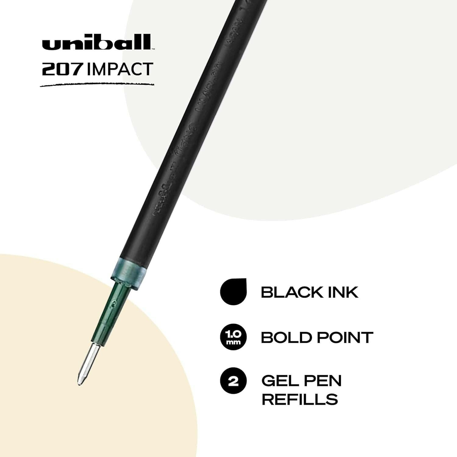 Uniball Signo 207 Impact Stick Gel Pen Refill, 2 Black Pen Refills, 1.0Mm Bold Point Gel Pens| Office Supplies by Uni-Ball like Ink Pens, Colored Pens, Fine Point, Smooth Writing Pens, Ballpoint Pens