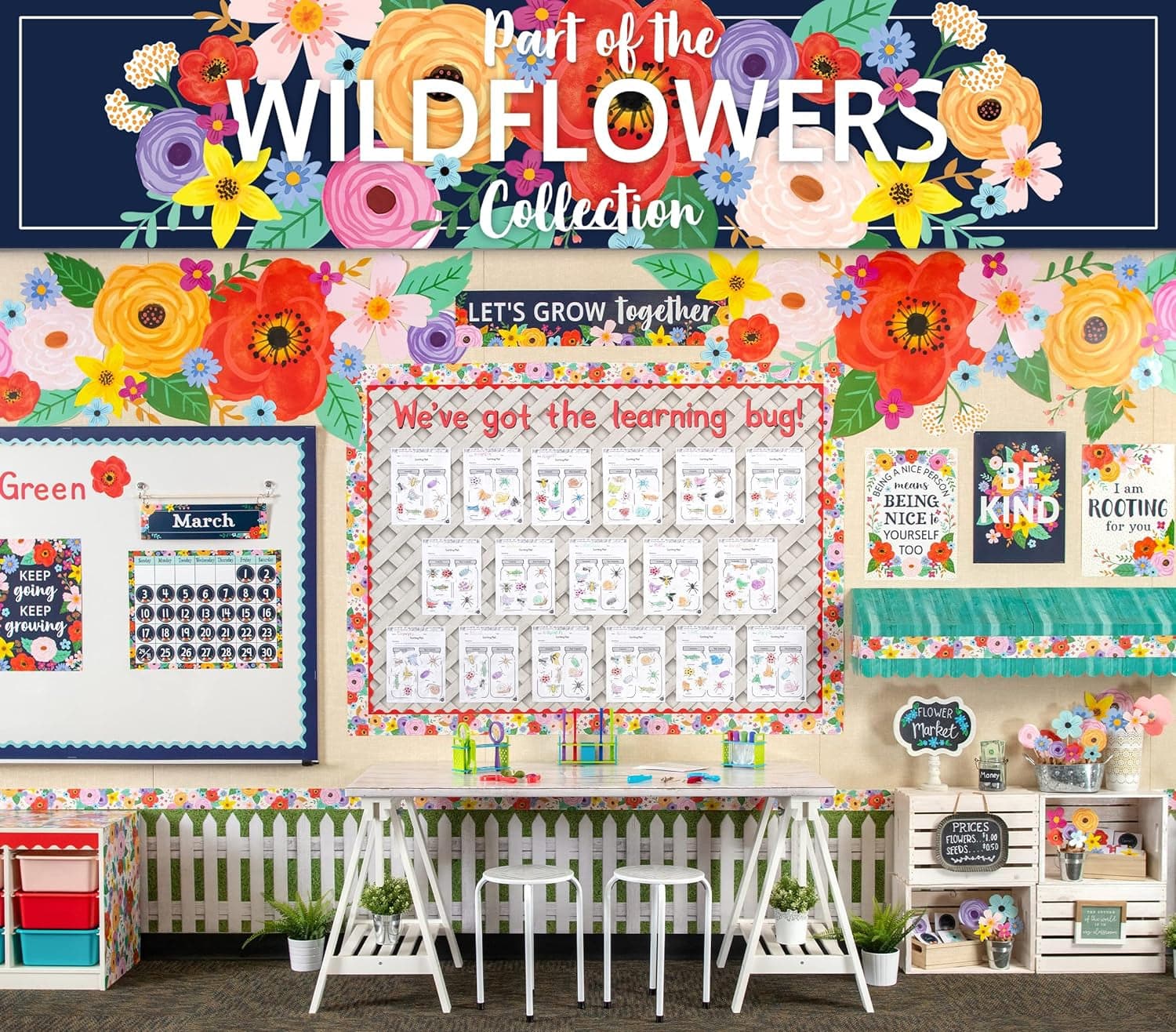 Teacher Created Resources Wildflowers Straight Rolled Border Trim - 50Ft - Decorate Bulletin Boards, Walls, Desks, Windows, Doors, Lockers, Schools, Classrooms, Homeschool & Offices