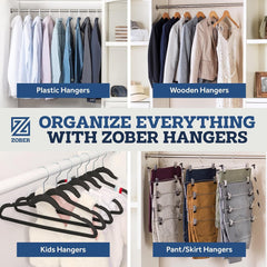 ZOBER Wooden Hangers - 20 Pack, Heavy Duty, Non Slip Wood Hangers for Coats, Jackets, Suits, & Pants - Clothes Hangers for Closet W/ Bar and Notches