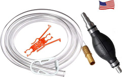 Fuel Transfer Pump - Gas Siphon Pro Pump for Gasoline, Oil, Diesel, Water, Liquid, Fluid W/ 9 Ft Hose - Portable Hand Gas Pump Includes Brass Tip Weight and Pinch Clip - 3.5 Gls/Min