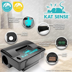 Kat Sense Rat Bait Station Traps, Reusable Humane Rodent Box against Mice Chipmunks N Squirrels That Work, Smart Tamper Proof Cage House to Secure Bait Block and Pellets, Mouse Bait Station Outdoor