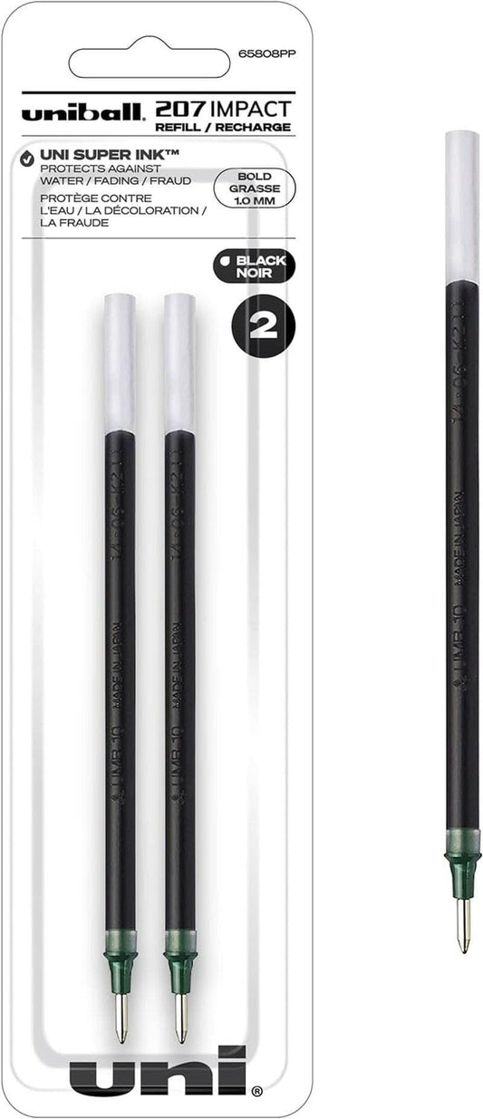 Uniball Signo 207 Impact Stick Gel Pen Refill, 2 Black Pen Refills, 1.0Mm Bold Point Gel Pens| Office Supplies by Uni-Ball like Ink Pens, Colored Pens, Fine Point, Smooth Writing Pens, Ballpoint Pens