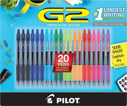 PILOT Pen G2 Assorted Premium Gel Ink Pens, Retractable and Refillable, Fine Point, 0.7Mm, 20 Count Pens