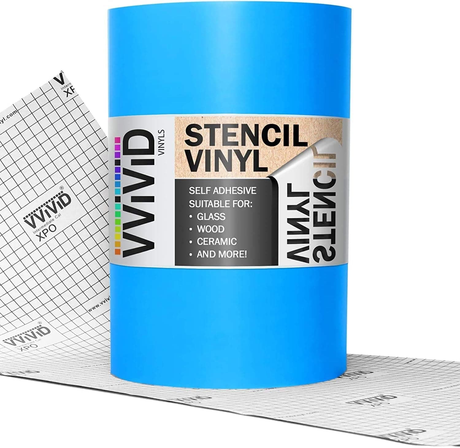 Vvivid Blue Stencil Vinyl Masking Film with Anti-Bleed Technology (12" X 6Ft)