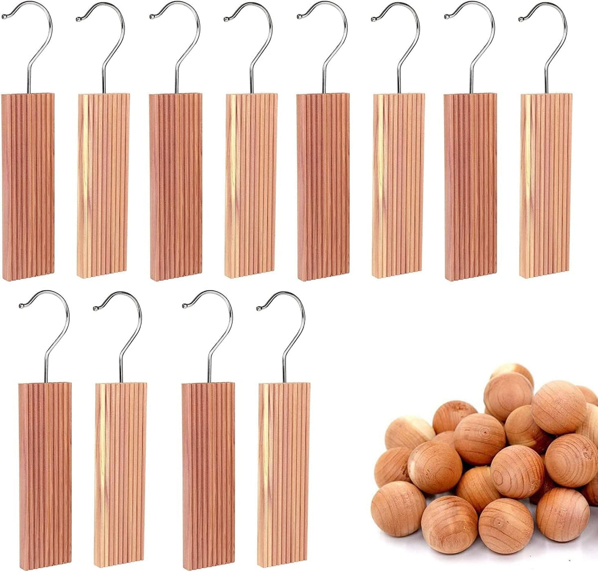 Cedar Hyde Cedar Blocks for Clothes Storage | Cedar Hang Ups & Cedar Balls | Clothes Protection & Deodorizer | 22 Pieces, 12 Cedar Hang Ups & Bonus 10 Cedar Balls | U.S.A Seller