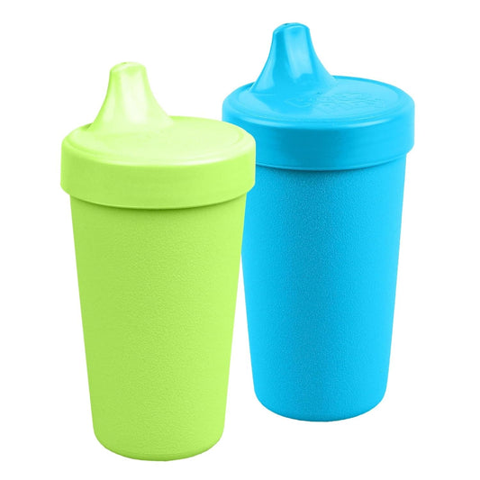 Re-Play Made in USA 2 Pack Sippy Cups for Toddlers, 10 Oz. - Reusable Spill Proof Cups for Kids, Dishwasher/Microwave Safe - Hard Spout Sippy Cups for Toddlers 3.13" X 6.25", Lime Green/Sky Blue