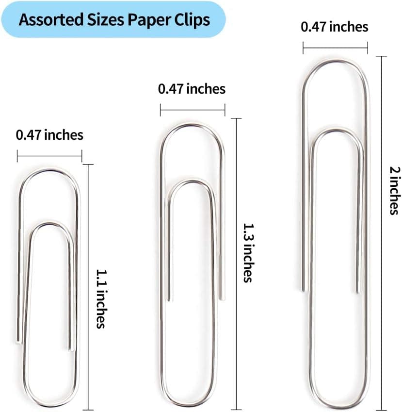 Paper Clips, 700 Pcs Paper Clips Assorted Sizes, Large, Medium, Small #1 Metal Paperclips, 2 Inch Jumbo/Mini Silver Paper Clip for Paperwork, Home, School and Office Supplies