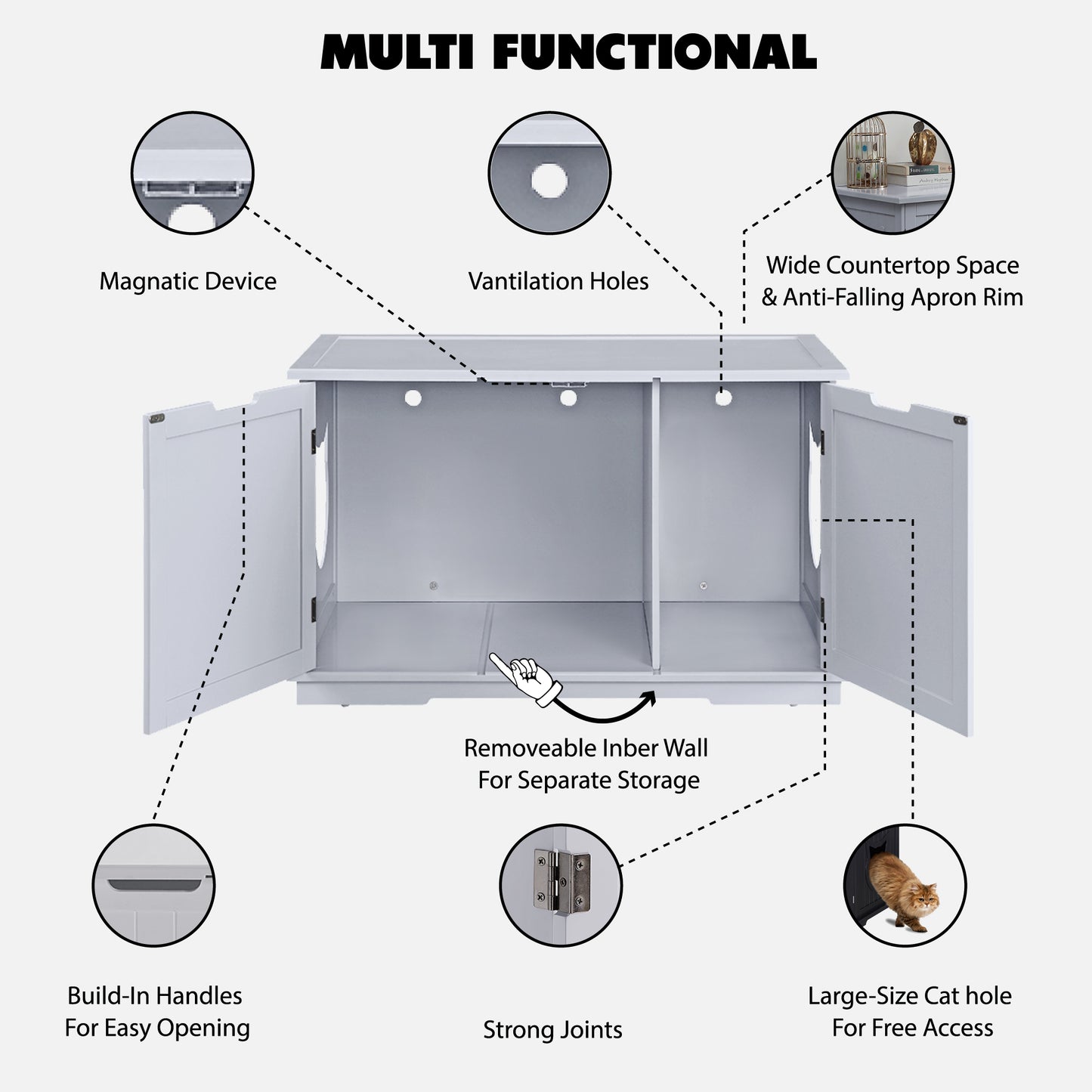 X-Large Cat Washroom Bench Litter Box Enclosure Furniture Box House