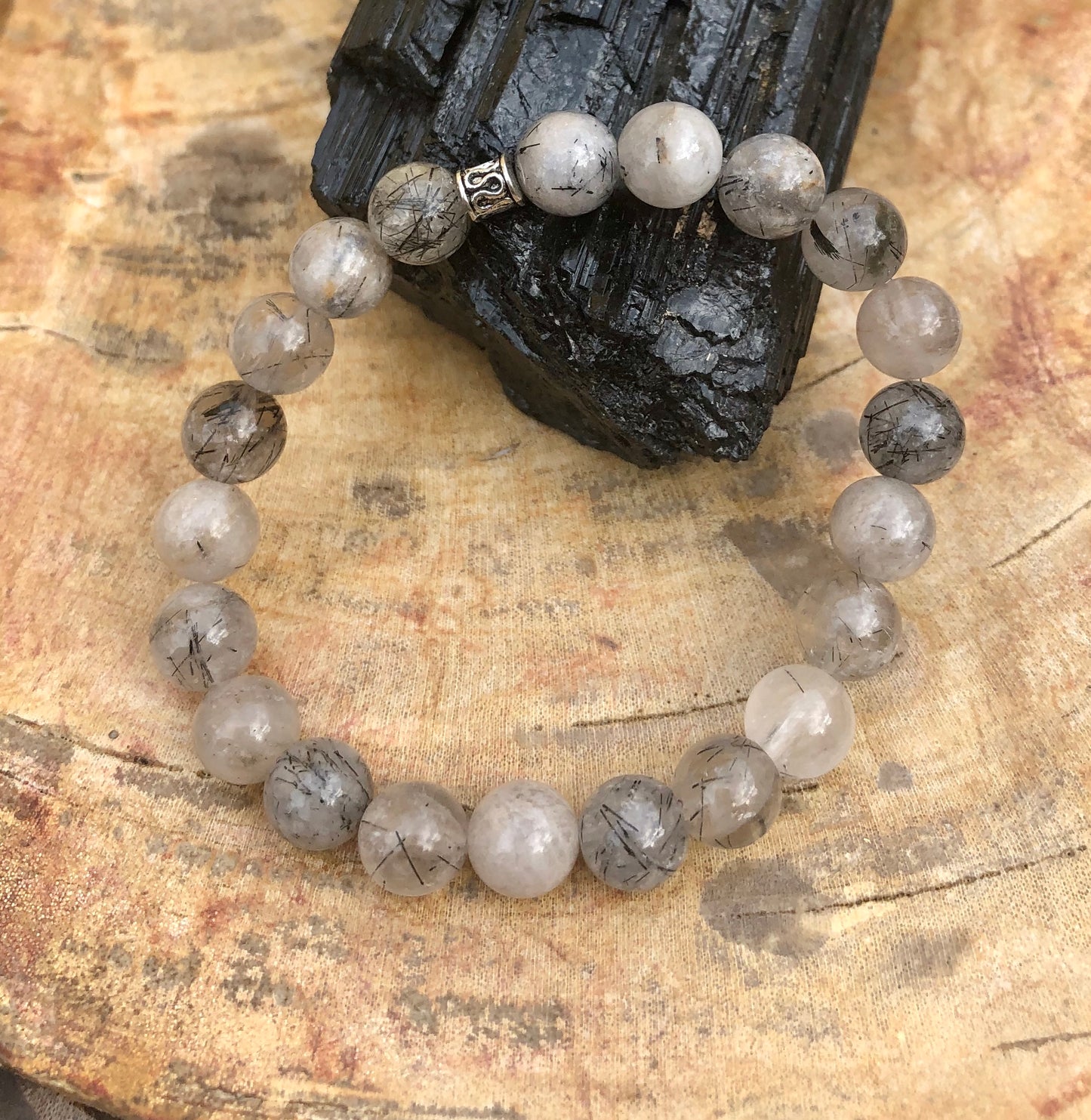 Black Tourmaline Quartz Stretch Bracelet! Natural Crystals & Handmade!