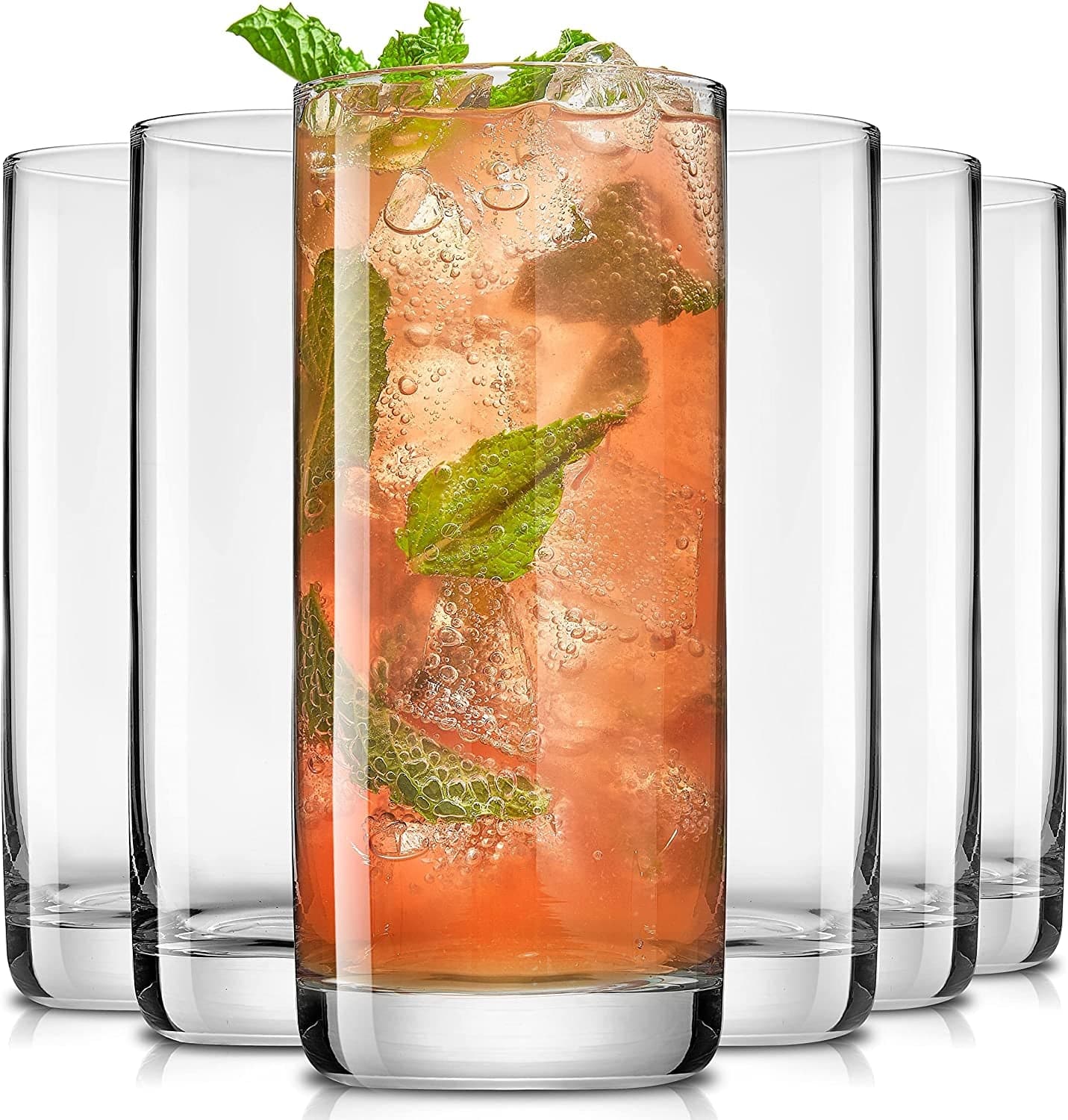 Joyjolt Faye 13Oz Highball Glasses, 6Pc Tall Glass Sets. Lead-Free Crystal Drinking Glasses. Water Glasses, Mojito Glass Cups, Tom Collins Bar Glassware, and Mixed Drink Cocktail Glass Set