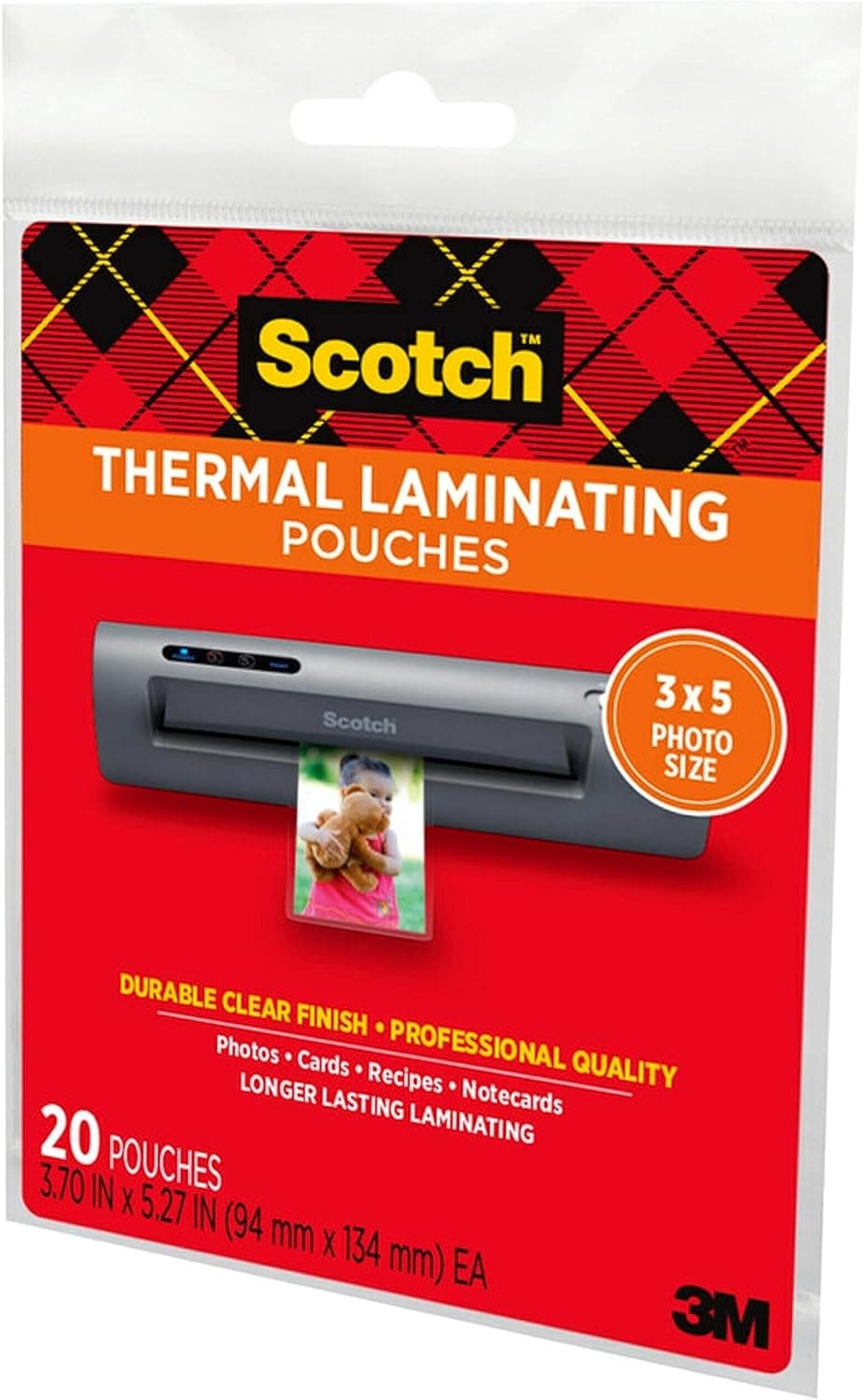 Scotch Thermal Laminating Pouches Premium Quality, 5 Mil Thick for Extra Protection, 20 Thermal Laminating Pouches (Pack of 1), Our Most Durable Lamination Pouch, 3.7 X 5.2 Inches, Clear (TP5902-20)