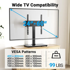 PERLESMITH Universal Swivel TV Stand for 24-60 Inch Tvs up to 99 Lbs, 8 Height Adjustable Table Top TV Stand, TV Stand Base with Tempered Glass Base, Max VESA 400X400Mm, PSTVS33