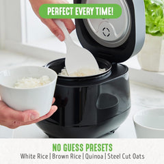 Greenlife Pfas-Free, 4-Cup Rice Oats and Grains Cooker, Healthy Ceramic Nonstick, Easy to Use Automatic Presets, Dishwasher Safe Parts, Black