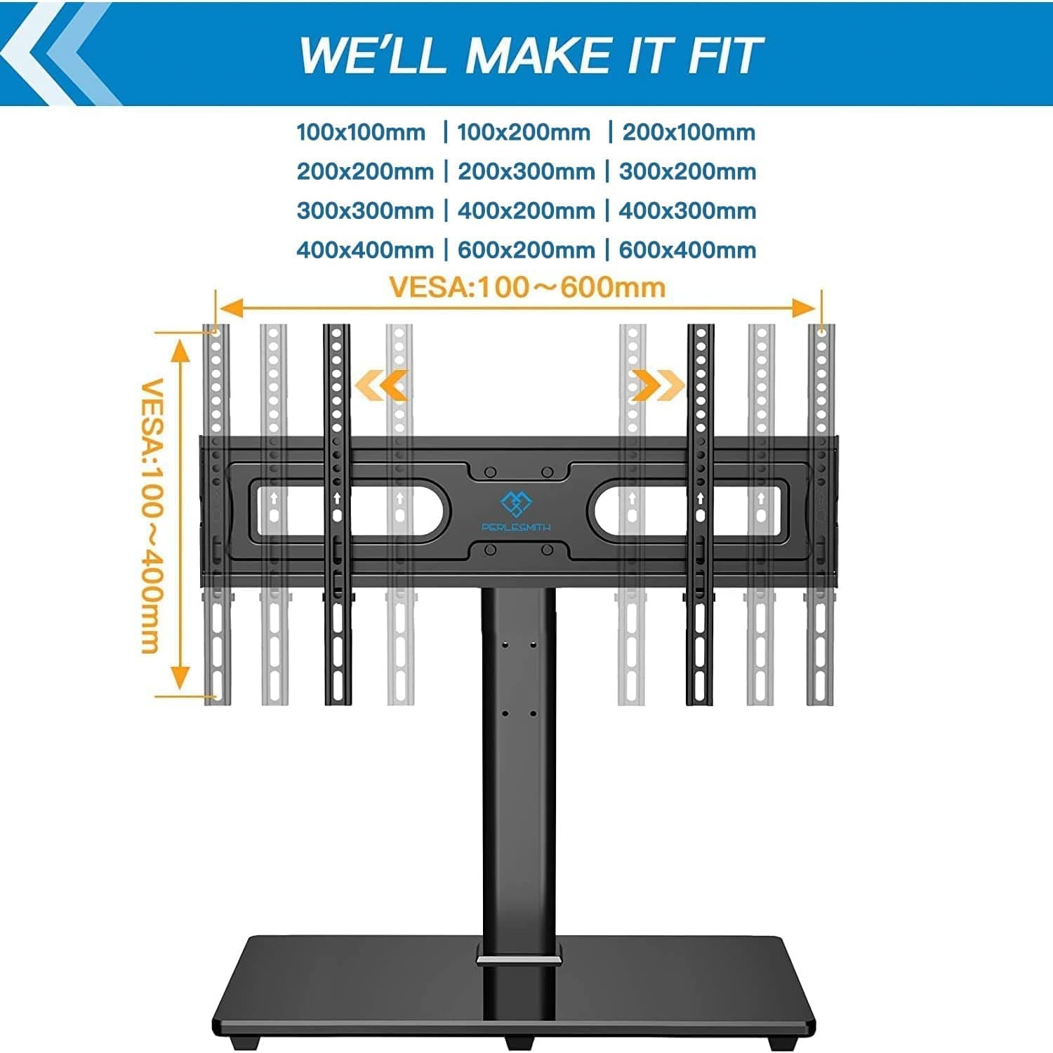 PERLESMITH Swivel Universal TV Stand Mount for 32-80 Inch LCD OLED Flat/Curved Screen Tvs up to 99Lbs-Height Adjustable Table Top TV Stand/Base with Tempered Glass Base&Wire Management,Vesa 600X400Mm