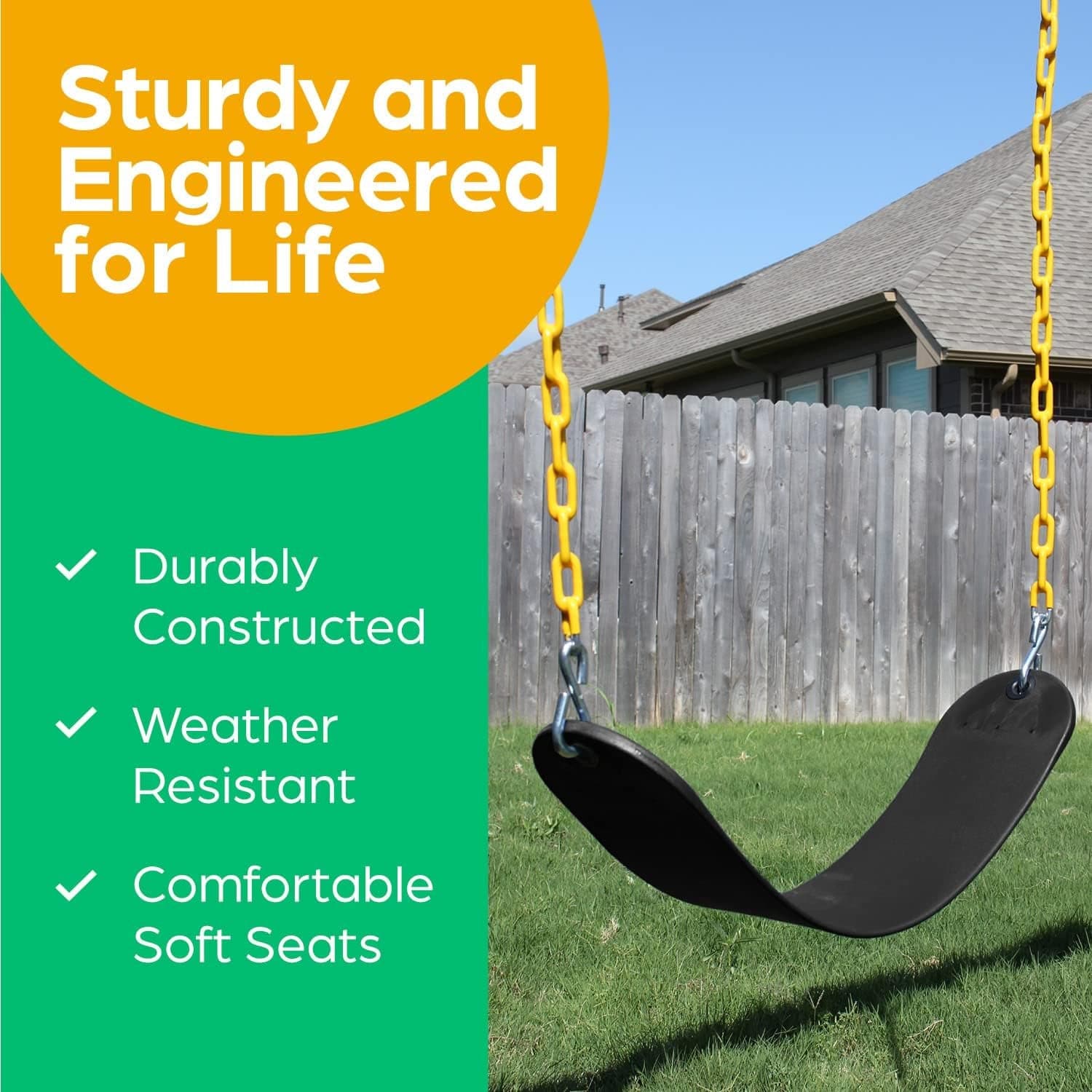 Jungle Gym Kingdom Swing for Outdoor Swing Set - Pack of 1 Swing Seat Replacement Kit with Heavy Duty Chains - Backyard Swingset Playground Accessories for Kids (Black﻿)