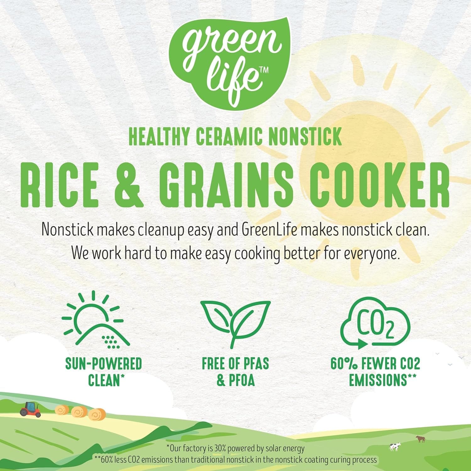 Greenlife Pfas-Free, 4-Cup Rice Oats and Grains Cooker, Healthy Ceramic Nonstick, Easy to Use Automatic Presets, Dishwasher Safe Parts, Black