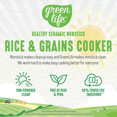 Greenlife Pfas-Free, 4-Cup Rice Oats and Grains Cooker, Healthy Ceramic Nonstick, Easy to Use Automatic Presets, Dishwasher Safe Parts, Black