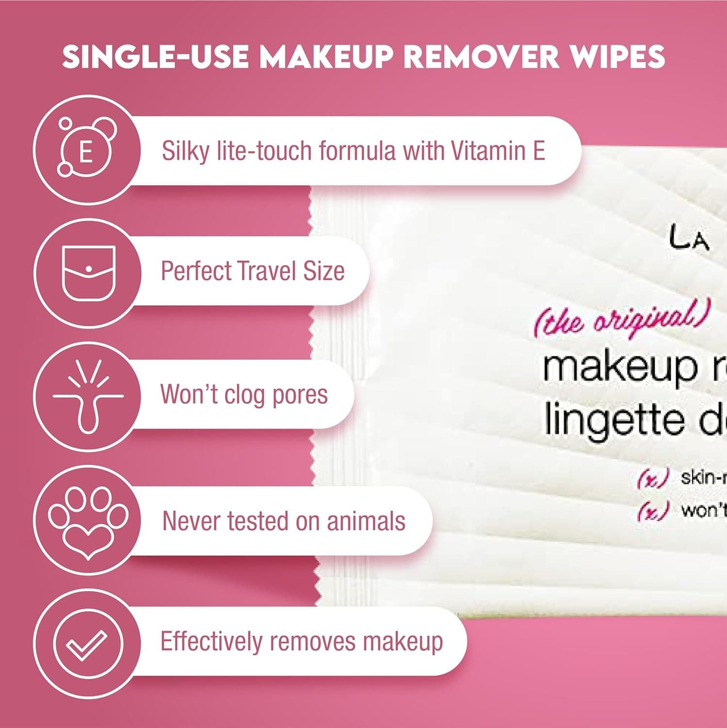 LA Fresh Makeup Remover Wipes with Vitamin E - Make up Remover Wipes for Face, Eyes, Lips - Face Wipes Travel Essentials - Case of 50Ct Makeup Wipes