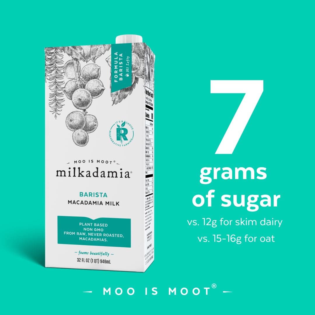 Milkadamia Macadamia Milk - Barista - 32 Fl Oz (Pack of 6) - Lactose Free Milk, Vegan Shelf Stable Milk, Plant Based Non Dairy Milk, Organic Dairy Free Macadamia Nut Milk