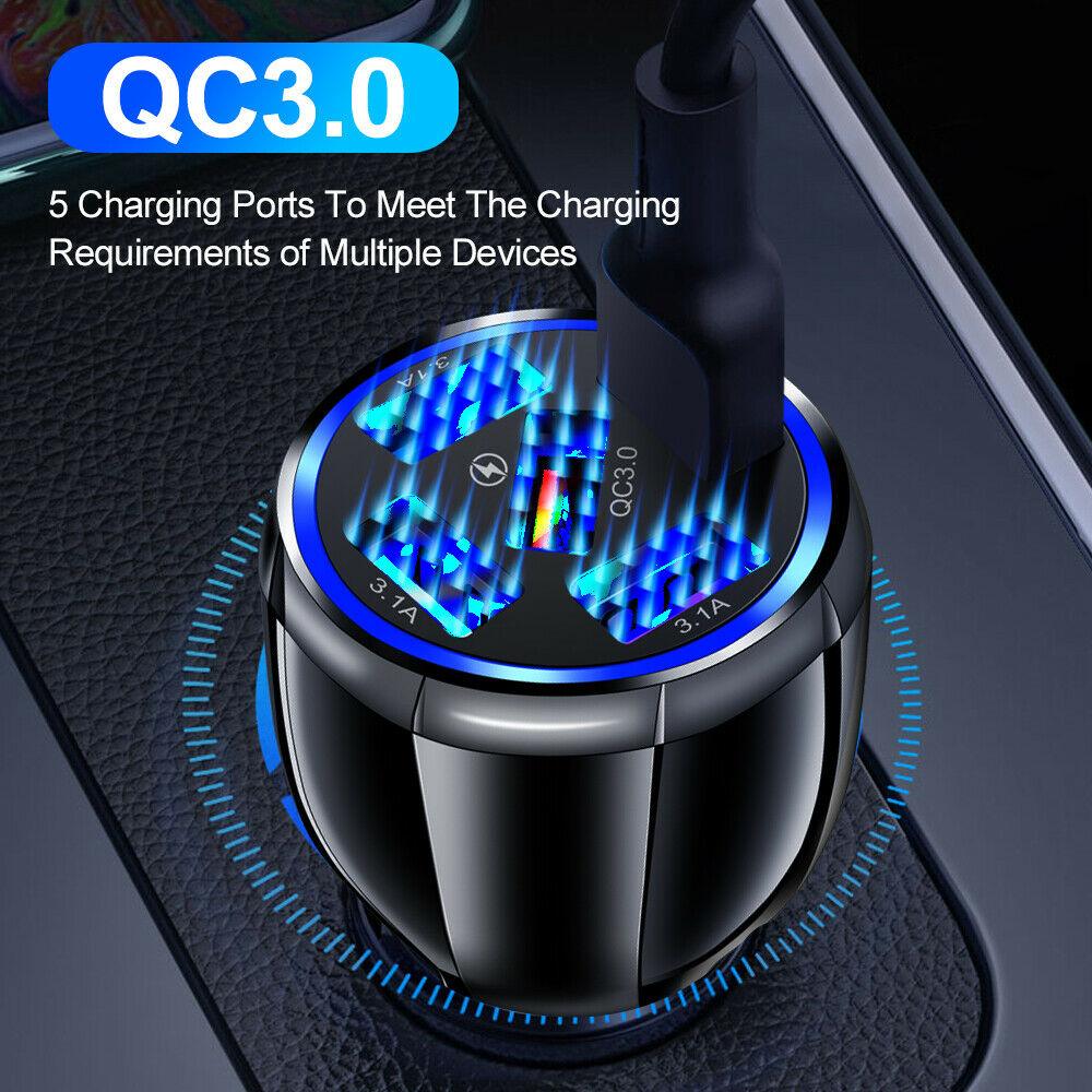 2 Pack PBG 5 Port USB Fast Car Charger with LED Display Charge 5