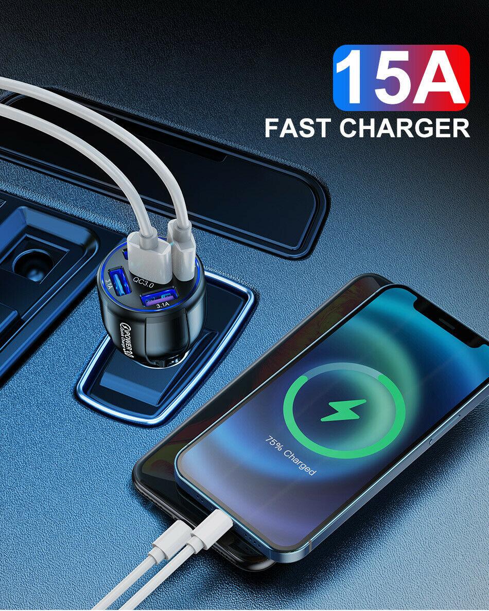 2 Pack PBG 5 Port USB Fast Car Charger with LED Display Charge 5