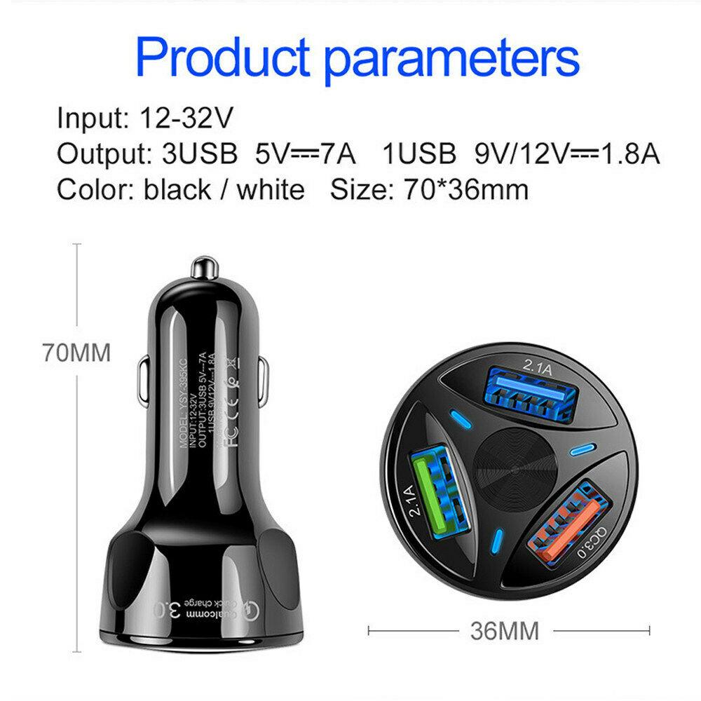 2 Pack 3 Port USB Fast LED Car Charger For Devices