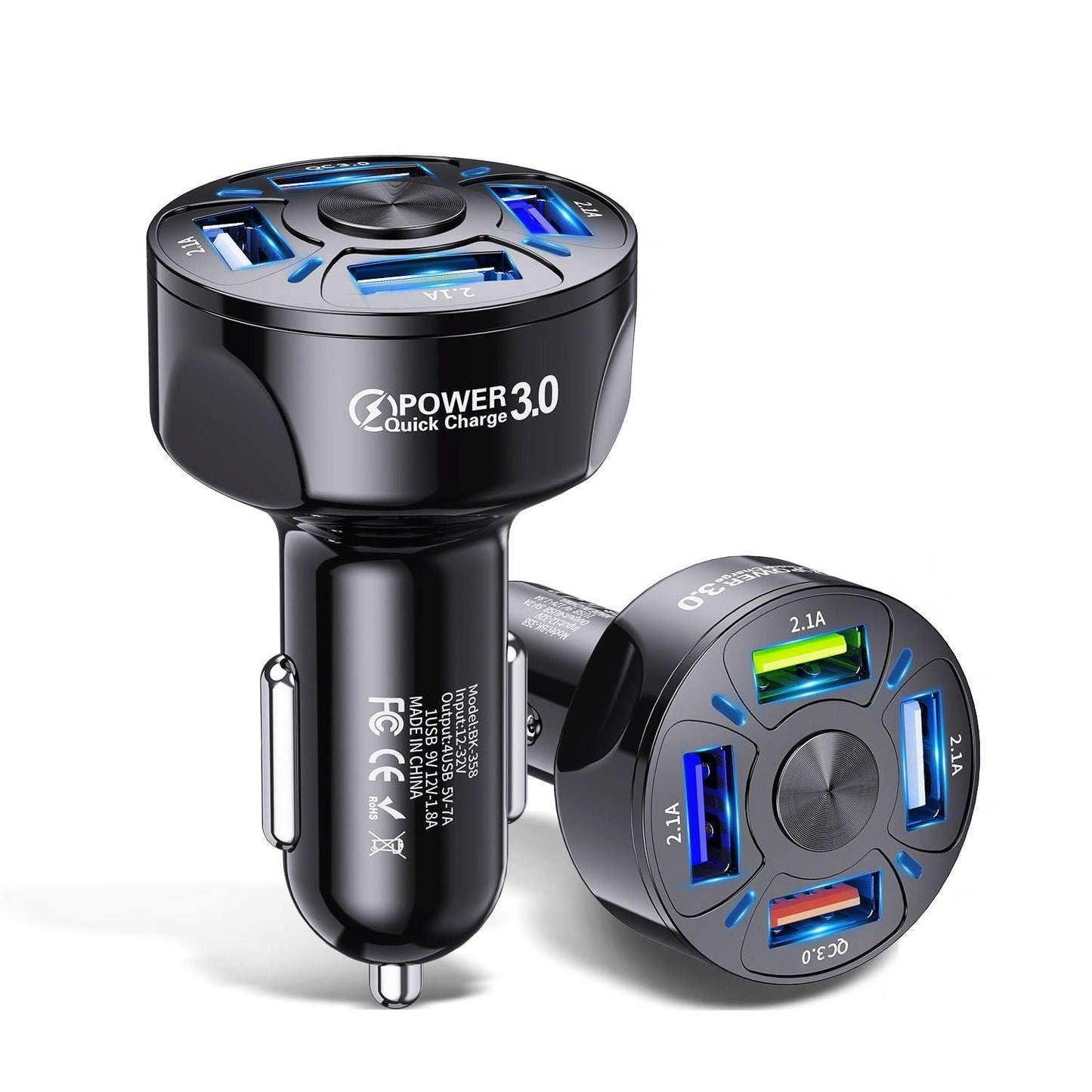 2 PACK PBG LED 4 Port Rapid Car Charger - Charges 4 Devices at once!